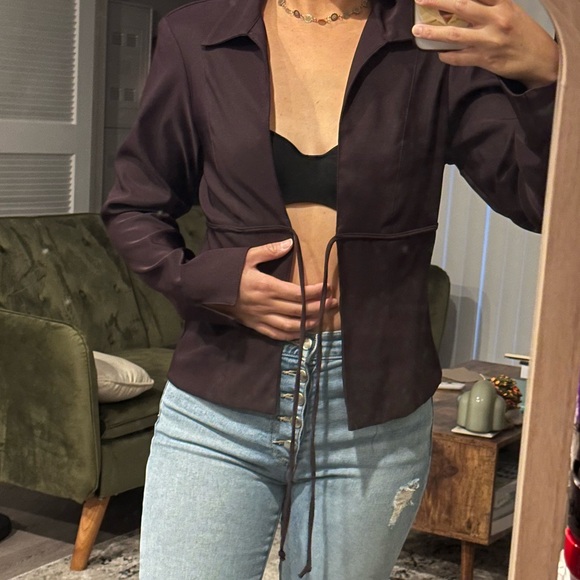Purple front tie blazer long sleeve top - Picture 3 of 4